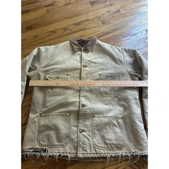 Vintage Carhartt Detroit Blanket Lined Chore Coat Tan Mens Size XL Thrashed